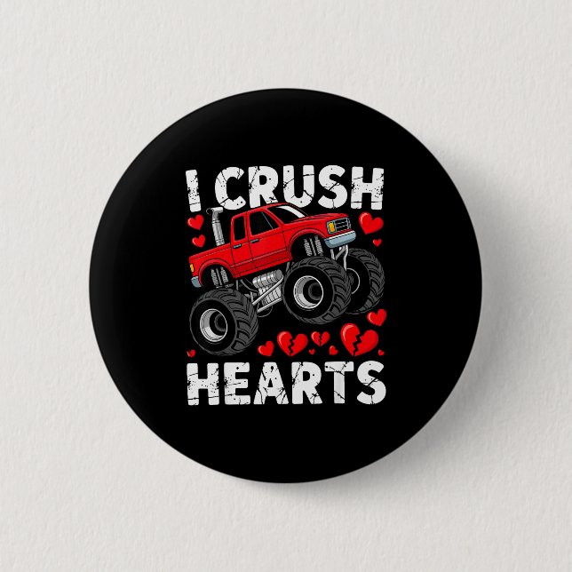 I Crush Hearts Valentine Monster Truck Boys Toddle 6 Cm Round Badge (Front)