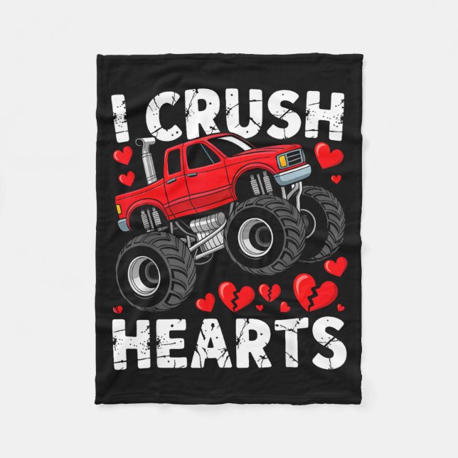 I Crush Hearts Valentine Monster Truck Boys Toddle Fleece Blanket (Front)