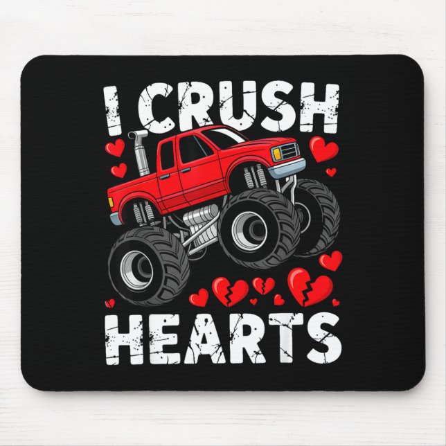 I Crush Hearts Valentine Monster Truck Boys Toddle Mouse Pad (Front)
