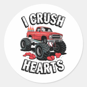 I Crush Hearts Valentine Monster Truck For Boys Ki Classic Round Sticker