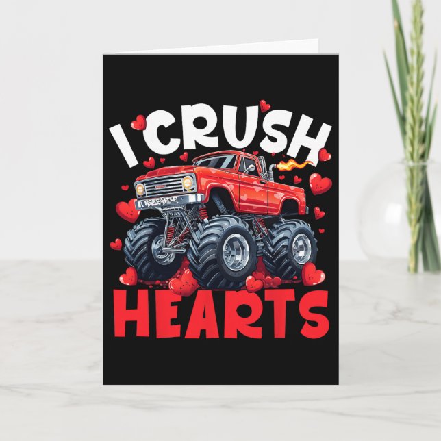 I Crush Hearts Valentine Monster Truck Men Women K Card (Front)