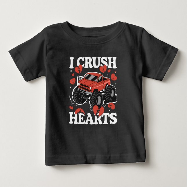 I Crush Hearts Valentine's Day Monster Truck Baby T-Shirt (Front)