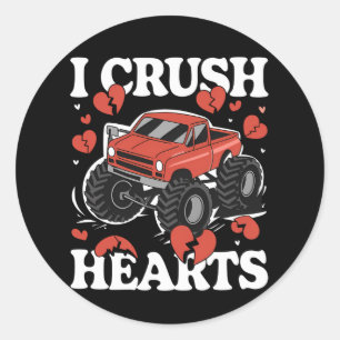 I Crush Hearts Valentine's Day Monster Truck Classic Round Sticker