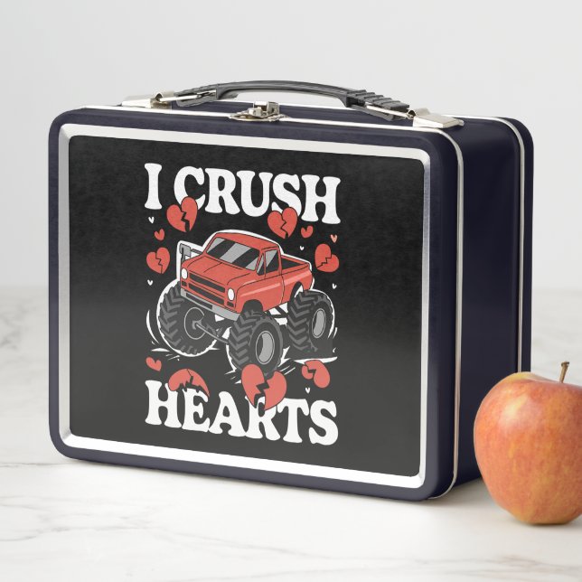 I Crush Hearts Valentine's Day Monster Truck Metal Lunch Box (In Situ)