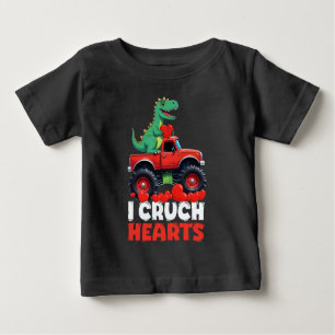 I Crush Hearts Valentines Day T Rex Riding Truck Baby T-Shirt