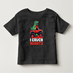 I Crush Hearts Valentines Day T Rex Riding Truck Toddler T-Shirt