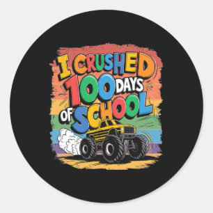 I Crushed 100 Days 100th Day Of School Monster Tru Classic Round Sticker