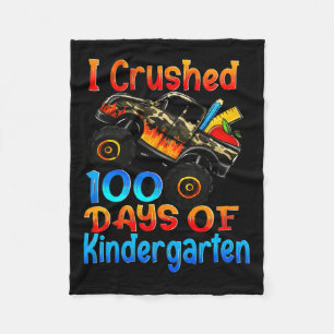 I Crushed 100 Days Of Kindergarten Monster Trucks Fleece Blanket