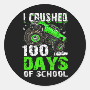 I Crushed 100 Days Of School Boys Kids Monster Tru Classic Round Sticker