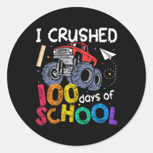 I Crushed 100 Days Of School Boys Kids Monster Tru Classic Round Sticker