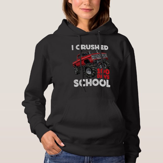 I Crushed 100 Days Of School  Boys Monster Truck Hoodie (Front)