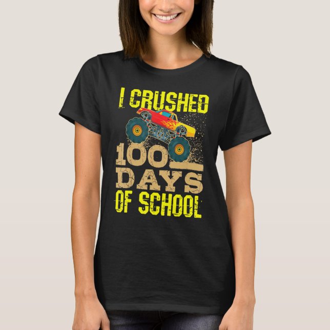 I Crushed 100 Days Of School Boys Monster Truck T-Shirt (Front)