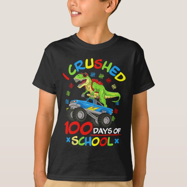 I Crushed 100 Days Of School Boys Monster Truck  T-Shirt (Front)