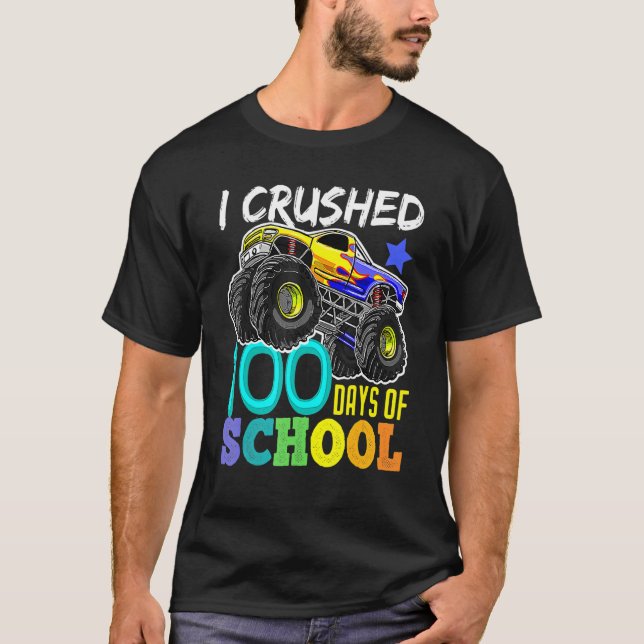 I Crushed 100 Days Of School  Boys Monster Truck T-Shirt (Front)