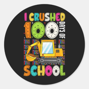 I Crushed 100 Days Of School Construction 100th Da Classic Round Sticker