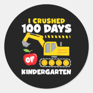 I Crushed 100 Days Of School Construction Kinderga Classic Round Sticker