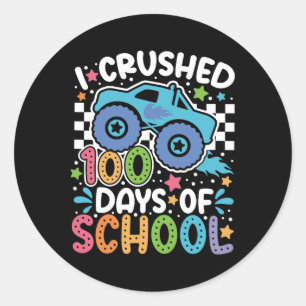 I Crushed 100 Days Of School Cute Construction Exc Classic Round Sticker