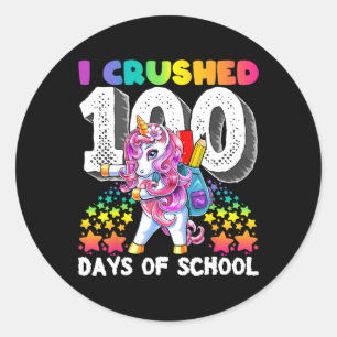 I Crushed 100 Days Of School Flossing Unicorn Gift Classic Round Sticker