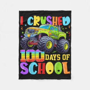 I Crushed 100 Days Of School Kid Boy Monster Truck Fleece Blanket