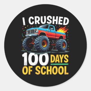 I Crushed 100 Days Of School Monster Truck Boys Te Classic Round Sticker