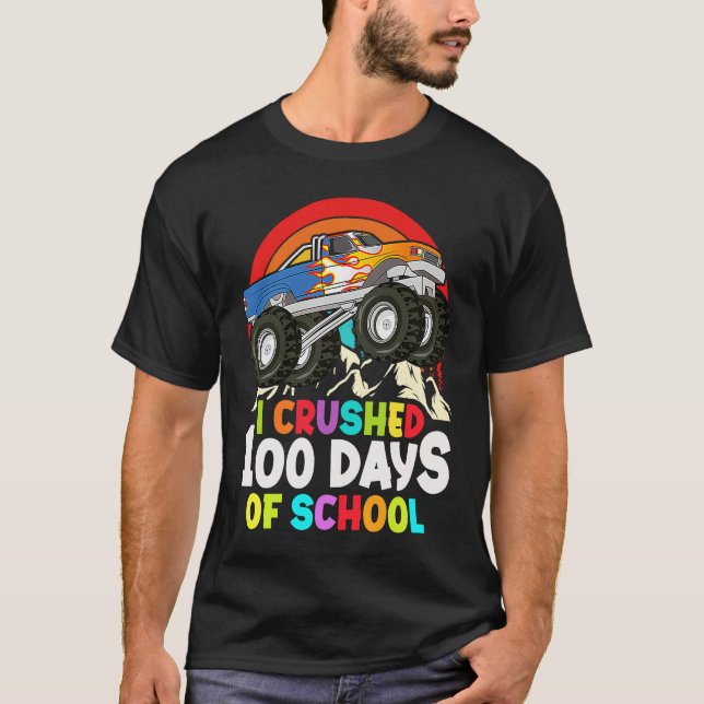 I Crushed 100 Days Of School Monster Truck Kids Bo T-Shirt (Front)