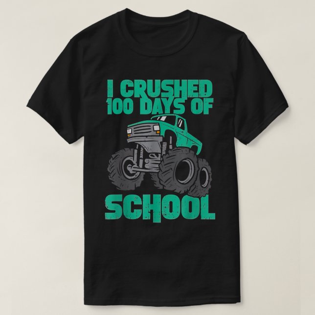I Crushed 100 Days Of School Monster Truck Kids Bo T-Shirt (Design Front)