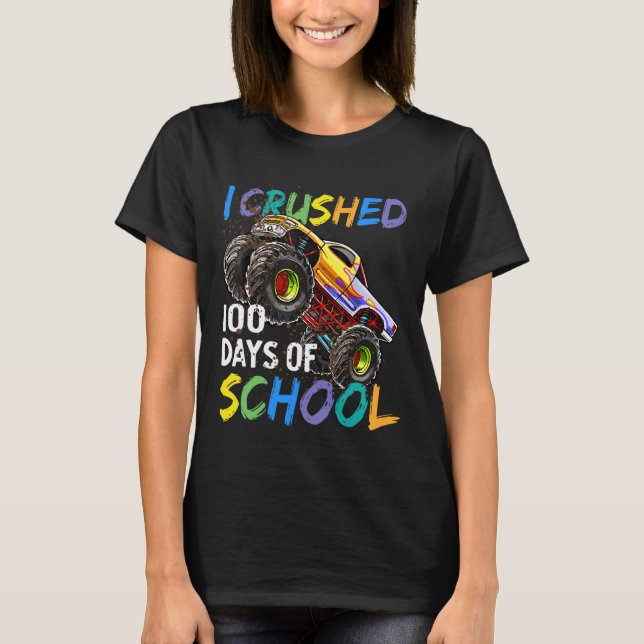 I Crushed 100 Days Of School Monster Truck Kids Bo T-Shirt (Front)