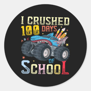 I Crushed 100 Days Of School Shark Monster Truck 1 Classic Round Sticker