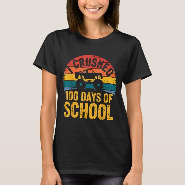 I Crushed 100 Days Of School Truck Lovers Kids Tea T-Shirt (Front)