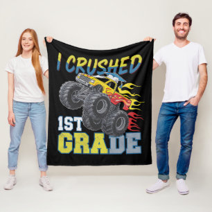I Crushed 1st Grade Monster Truck Funny Graduation Fleece Blanket
