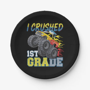 I Crushed 1st Grade Monster Truck Funny Graduation Paper Plate