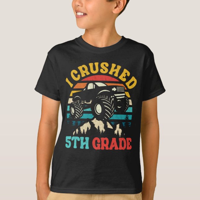 I Crushed 5th Grade Monster Truck Graduation Cap  T-Shirt (Front)