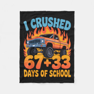I Crushed 67+33 Days Of School Kids Monster Truck Fleece Blanket
