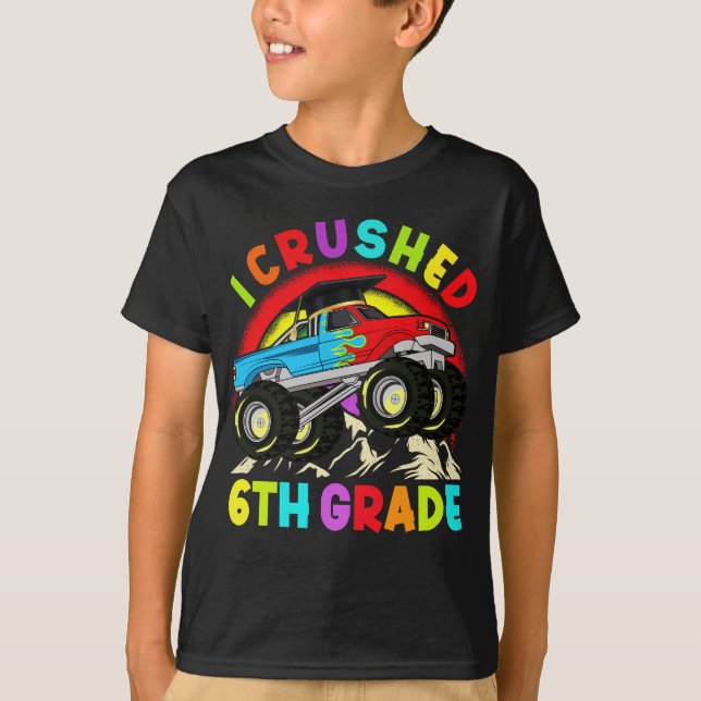 I Crushed 6th Grade Monster Truck Graduation Cap  T-Shirt (Front)