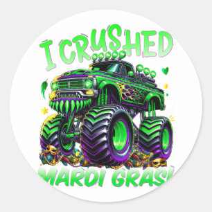I Crushed Mardi Gras Monster Truck For Boys And Ki Classic Round Sticker