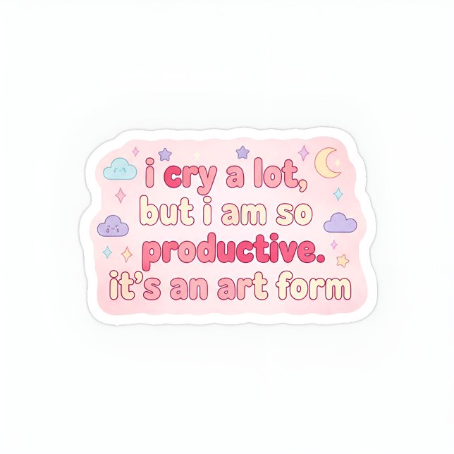 i cry a lot but i'm so productive .cute pastel oval sticker (Creator Uploaded)