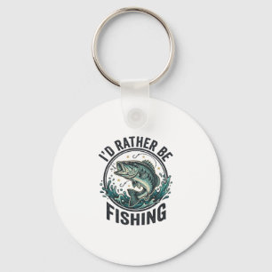I’d Rather Be Fishing Vintage Bass Fisherman T-Shi Key Ring