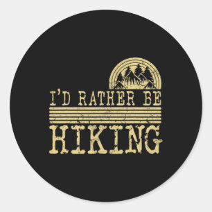 I’d Rather Be Hiking Vintage Mountain Graphic Classic Round Sticker