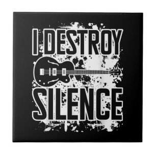 I Destroy Silence Bass Player Funny Guitar Music E Ceramic Tile