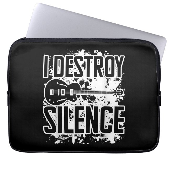 I Destroy Silence Bass Player Funny Guitar Music E Laptop Sleeve (Front)