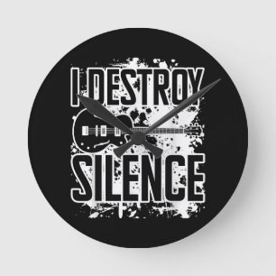 I Destroy Silence Bass Player Funny Guitar Music E Round Clock