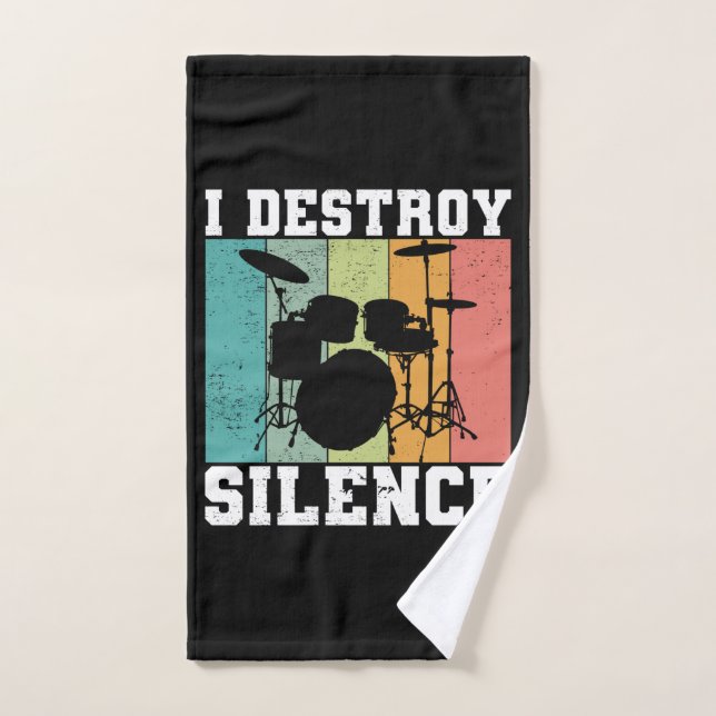 I Destroy Silence Distressed Vintage Drummer Hand Towel (Hand Towel)