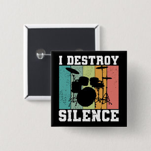 I Destroy Silence Distressed Vintage Drummer Retro 15 Cm Square Badge