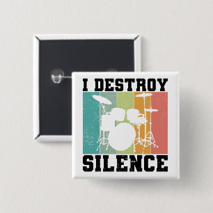 I Destroy Silence Distressed Vintage Drummer Retro 15 Cm Square Badge