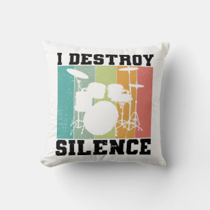 I Destroy Silence Distressed Vintage Drummer Retro Cushion