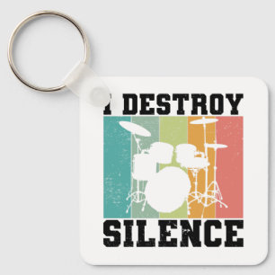 I Destroy Silence Distressed Vintage Drummer Retro Key Ring