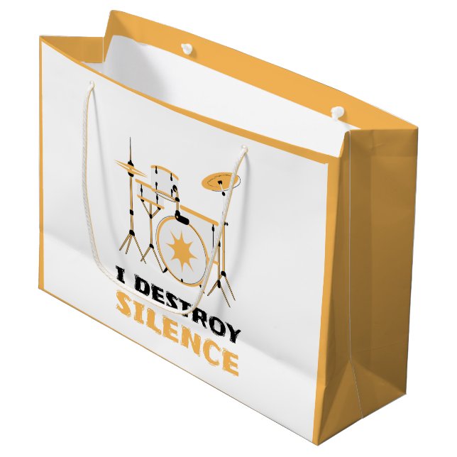 I Destroy Silence Funny Drummer Large Gift Bag (Front Angled)