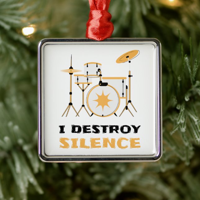 I Destroy Silence Funny Drummer Metal Ornament (Tree)