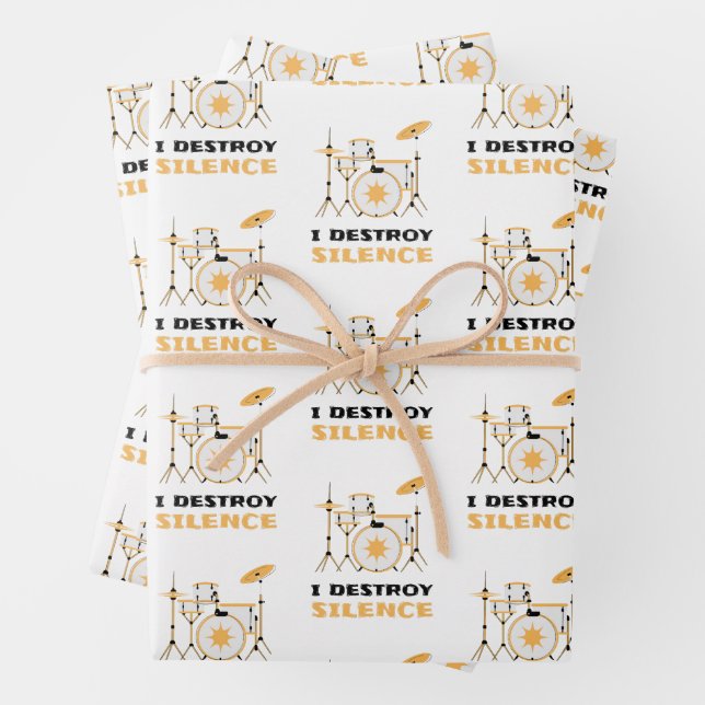 I Destroy Silence Funny Drummer Wrapping Paper Sheet (In situ)