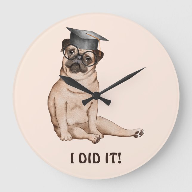 I Did It Graduate Dog Illustration  Large Clock (Front)